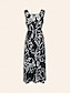 tanie drukowana sukienka na co dzień-Satynowa sukienka maxi z graficznym nadrukiem i dekoltem w kształcie litery V