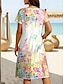 cheap Print Dresses-Women&#039;s Casual Dress Floral Print V Neck Midi Dress Vacation Short Sleeve Summer