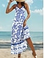 preiswerte Bedruckte Kleider-Damen Strickkleid Graphic Bedruckt Gurt kleid lang Hawaiianisch Urlaub Ärmellos Sommer