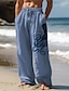 Недорогие Мужские хлопковые льняные брюки-Мужские хлопковые льняные брюки с принтом осьминога, винтажные брюки, боковые карманы, эластичный шнурок, дизайн со средней талией, уличная повседневная одежда