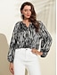 cheap Women&#039;s Blouses &amp; Shirts-Women&#039;s Spotted Print Chiffon Shirt Lantern Sleeve Notched Collar Buttoned Blouse