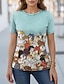 billige T-skjorter til kvinner-Dame T skjorte Katt Avslappet Svart Kortermet Mote Crew-hals Vår sommer