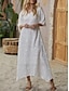 cheap Design Cotton &amp; Linen Dresses-Women&#039;s Casual Dress Maxi Dress Cotton Linen Lace Patchwork Vacation V Neck Half Sleeve Summer Spring Fall White
