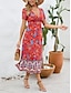 preiswerte Bedruckte Kleider-Damen Casual kleid A Linie Kleid Bedruckt V Ausschnitt Midikleid Urlaub Kurzarm Sommer