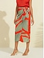 cheap Women&#039;s Skirt-Satin Color Block Elastic Waist Midi Skirt