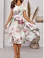 זול שמלות עם הדפס-בגדי ריקוד נשים שמלת קז&#039;ואל שמלה עם כיווץ במותן פרחוני דפוס צווארון עגול קצר שמלת מידי חופשה שרוולים קצרים קיץ