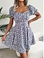cheap Print Dresses-Women&#039;s Chiffon Casual Dress Floral Print V Neck Mini Dress Vacation Short Sleeve Summer