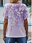 ieftine Tricouri Damă-Pentru femei Tricou Floral Imprimeu Casual Concediu Modă Manșon scurt În V Roz Îmbujorat Vară