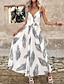 billige Kjoler med tryk-Dame Chiffon Hvid kjole Fjer Snørehul Med stropper Maxikjole Elegant Hawaiiansk Ferierejse Uden ærmer Sommer