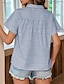 preiswerte Blusen und Hemden für Damen-Damen Hemd Bluse Gestreift Taste Bedruckt Casual Modisch Kurzarm Hemdkragen Blau Sommer