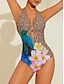 baratos trajes de banho de grife-biquíni floral com anel de leopardo e triângulo