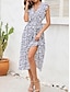 cheap Print Dresses-Women&#039;s Casual Dress T Shirt Dress Tee Dress Wrap Dress Ruffle Print V Neck Midi Dress Vacation Short Sleeve Summer