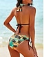 billige Bikinisæt-Dame Badetøj Bikini 2 stk badedragt Åben ryg Slipsryg Tropisk Halterhals Hawaiiansk Stilfuld Badedragter