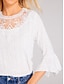 preiswerte Basic-Damenoberteile-Damen Hemd Bluse Glatt Kontrastspitze Bestickt Öse Weiß Halbärmel Elegant Basic Rundhalsausschnitt Sommer