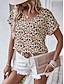 olcso Női pólók-Női Póló Leopárd Hétköznapi Napi Nyomtatott Barna Rövid ujjú Divat V-alakú Nyár