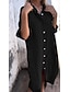 Χαμηλού Κόστους σχέδιο βαμβακερά &amp; λινά φορέματα-Γυναικεία Καθημερινό φόρεμα Φόρεμα από βαμβακερό λινό Μίντι φόρεμα Βασικό Καθημερινό Δουλειά Καθημερινά Διακοπές Λαιμόκοψη V Μισό μανίκι Καλοκαίρι Μαύρο Λευκό Σκέτο