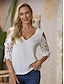 billige Basistoppe til kvinder-Dame Blondeskjorte Bluse Vanlig Blonder Udskæring Daglig Weekend Elegant Mode Basale Halvlange ærmer V-hals Hvid