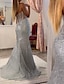billiga Balklänningar-sjöjungfru / trumpet balklänningar gnistrande klänning bröllopsförlovning svep / axelbandslösa paljetter med glitter slits 2024