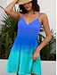 cheap Print Dresses-Women&#039;s Sundress Slip Dress Ombre Color Gradient Print Spaghetti Strap Mini Dress Tropical Hawaiian Vacation Sleeveless Summer