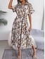 cheap Print Dresses-Women&#039;s Chiffon Casual Dress Print Shirt Collar Midi Dress Vacation Short Sleeve Summer