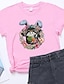 baratos T-Shirts de mulher-Mulheres Camiseta Algodão Floral Vaca Final de semana Imprimir Preto Manga Curta Moda Decote Redondo Verão