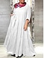 Χαμηλού Κόστους σχέδιο βαμβακερά &amp; λινά φορέματα-Γυναικεία Λευκό φόρεμα Καθημερινό φόρεμα Φόρεμα από βαμβακερό λινό Μακρύ φόρεμα Βαμβάκι Σουρωτά Με Βολάν Βασικό Καθημερινά Λαιμόκοψη V 3/4 Μήκος Μανικιού Καλοκαίρι Άνοιξη Λευκό Βαθυγάλαζο Σκέτο