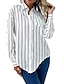 preiswerte Blusen und Hemden für Damen-Damen Hemd Bluse Gestreift Taste Tasche Bedruckt Casual Modisch Langarm Hemdkragen Weiß Frühling &amp; Herbst