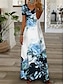 olcso Mintás ruhák-Női hétköznapi ruha Virágos Nyomtatott V-alakú Hosszú ruha Maxi ruha Vakáció Rövid ujjú Nyár