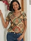 abordables Camisetas de mujer-Mujer Camiseta Cachemir Casual Diario Vacaciones Étnico Manga Corta Escote en Pico Verde Trébol Verano