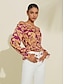 voordelige overhemden, tops en blouses-off-shoulder overhemd met satijnen bloemenprint