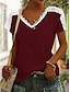Недорогие Базовые плечевые изделия для женщин-Футболка Жен. Белый Винный Военно-зеленный Полотняное плетение Кружева Для улицы Повседневные Мода V-образный вырез Стандартный S