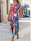 olcso Mintás ruhák-Női hétköznapi ruha Virágos Grafika Nyomtatott Terített nyak Hosszú ruha Maxi ruha Vakáció Rövid ujjú Nyár