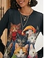 voordelige Dames T-shirts-Dames T-shirt Kat 3D Afdrukken Dagelijks Weekend Modieus Grappig Lange mouw Ronde hals Zwart Lente &amp; Herfst