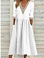 cheap Design Cotton &amp; Linen Dresses-Women&#039;s Casual Dress Cotton Linen Dress Midi Dress Patchwork Basic Daily V Neck Half Sleeve Summer Spring White Navy Blue Plain