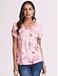 halpa Naisten T-paidat-Naisten T-paita Henley-paita Kukka Pyhäpäivä Viikonloppu nappi Katkaistu Painettu Punastuvan vaaleanpunainen Lyhythihainen Perus V kaula-aukko
