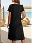 abordables Robes à motifs-Femme robe noire Robe casual Chat Imprimer Col V Robe mi-longue Le style mignon Décontractées Vacances Manche Courte Eté