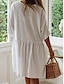 cheap Plain Dresses-Women&#039;s White Dress Mini Dress Button Pocket Vacation Beach Streetwear Basic V Neck 3/4 Length Sleeve Black White Color