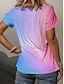 baratos T-Shirts de mulher-Mulheres Camiseta Âmbar Cores Gradiente Férias Botão Com Corte Rosa Manga Curta à moda Neon &amp; Bright Decote V Verão