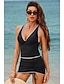 cheap Tankinis-Women&#039;s Two Piece Swimsuit Tankini V-Neck Halter Black Adjustable Ruched Summer Beachwear Bathing Suits