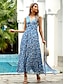 Χαμηλού Κόστους Print Φορέματα-Γυναικεία Φλοράλ Στάμπα Λαιμόκοψη V Μακρύ Φόρεμα Μάξι Φόρεμα Στυλάτο Ημερομηνία Αμάνικο Καλοκαίρι Άνοιξη