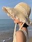 Недорогие Женские головные уборы-Элегантная соломенная шляпа бежевого/хаки с кружевным ремешком, широкополые солнцезащитные шляпы с рюшами, дышащие дорожные пляжные шляпы для женщин и девочек, летний отдых на открытом воздухе