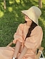 tanie Kapelusze słomkowe-beżowy/khaki boho szydełkowy kapelusz typu Bucket ze słomy klasyczne, jednokolorowe, oddychające kapelusze przeciwsłoneczne w stylu vintage, podróżne kapelusze plażowe dla kobiet