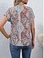 billiga T-shirts för damer-Dam Boho T-shirt T-shirt Paisley Mönster Ledigt Dagligen Boho Tryck Kortärmad V-hals Blå Sommar