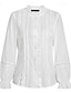 baratos Tops básicos de mulher-Camisa Social Camisa de renda Blusa Topo de ilhó Mulheres Branco Tecido Cordões Renda Rua Diário Moda Colarinho Clerical Normal S