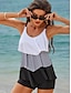 お買い得  タンキニ-女性用 スイムウェア タンキニ 2ピース 水着 ラッフル 多層式 カラーブロック 縞 トロピカル風 近代の 水着