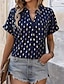 baratos Blusas e Camisas de mulher-Mulheres Camisa Social Blusa Geométrica Imprimir Casual Moda Manga Curta Decote V Azul Marinha Verão
