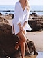 billige ensfargede kjoler-Dame Hvit kjole Mini kjole Chiffon Knapp Feriereise Strand Hawaiisk Skjortekrage Langermet Svart Hvit Farge