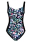 tanie markowe stroje kąpielowe-Jednoczęściowy kostium kąpielowy w kwiaty ze skrzyżowanymi plecami