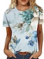 お買い得  レディースＴシャツ-女性用 Tシャツ フラワー カジュアル 祝日 プリント ネービーブルー 半袖 ファッション ラウンドネック 夏