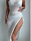 Χαμηλού Κόστους απλά φορέματα-Γυναικεία Λευκό φόρεμα Μίντι φόρεμα Κοφτό Σκίσιμο Διακοπές Παραλία Σέξι Ένας Ώμος Αμάνικο Μαύρο Λευκό Χρώμα